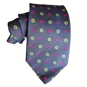 ETRO Milano 100% Silk Men's Neck Tie Navy w/ Pink "E" Logo Design